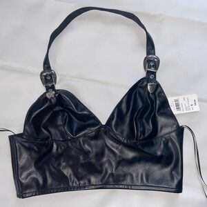 Black Faux Leather Halter Top NWT